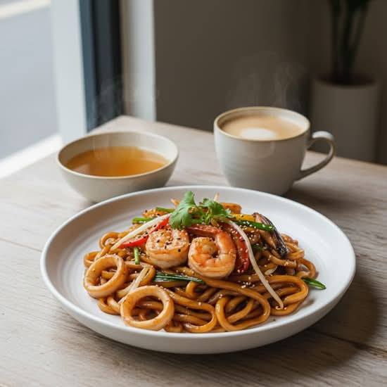 108. Fried Udon with Seafood 干炒海鮮烏冬